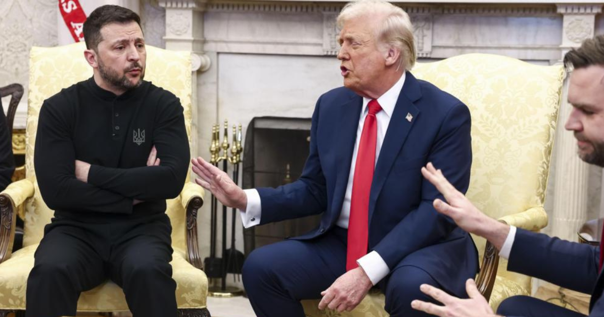 Zelenskiy meets with European leaders in Washington, seated at a conference table, emphasizing Ukraine’s stance on Russia negotiations.