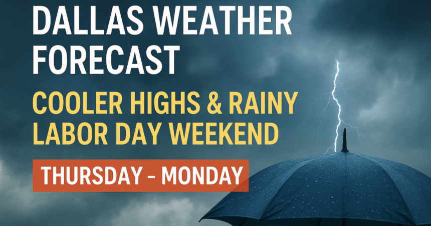 Thunderstorms rolling into Dallas-Fort Worth skyline before Labor Day weekend.