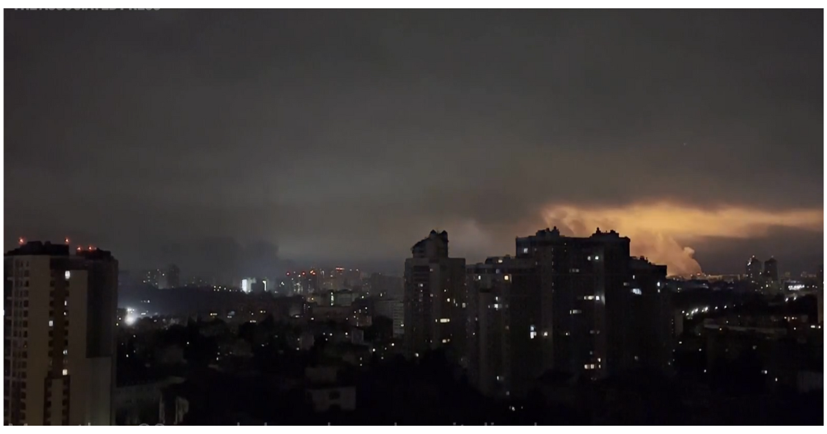 Damaged residential building in Kyiv after drone attack