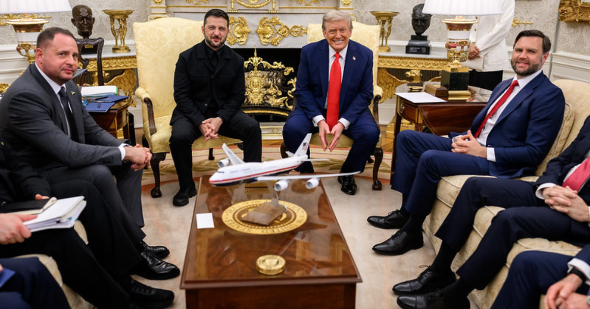 Zelensky delivering remarks to press after White House discussions on Ukraine war.