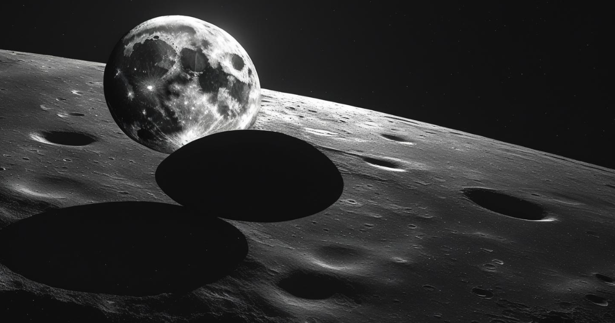 Diagram illustrating the phases of the moon, showing the new moon when the side facing Earth is dark.