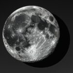 Diagram illustrating the phases of the moon, showing the new moon when the side facing Earth is dark.