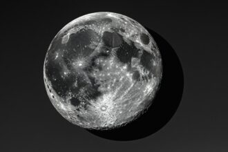 Diagram illustrating the phases of the moon, showing the new moon when the side facing Earth is dark.