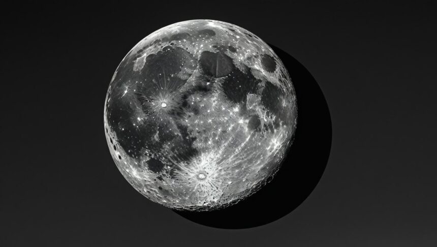 Diagram illustrating the phases of the moon, showing the new moon when the side facing Earth is dark.